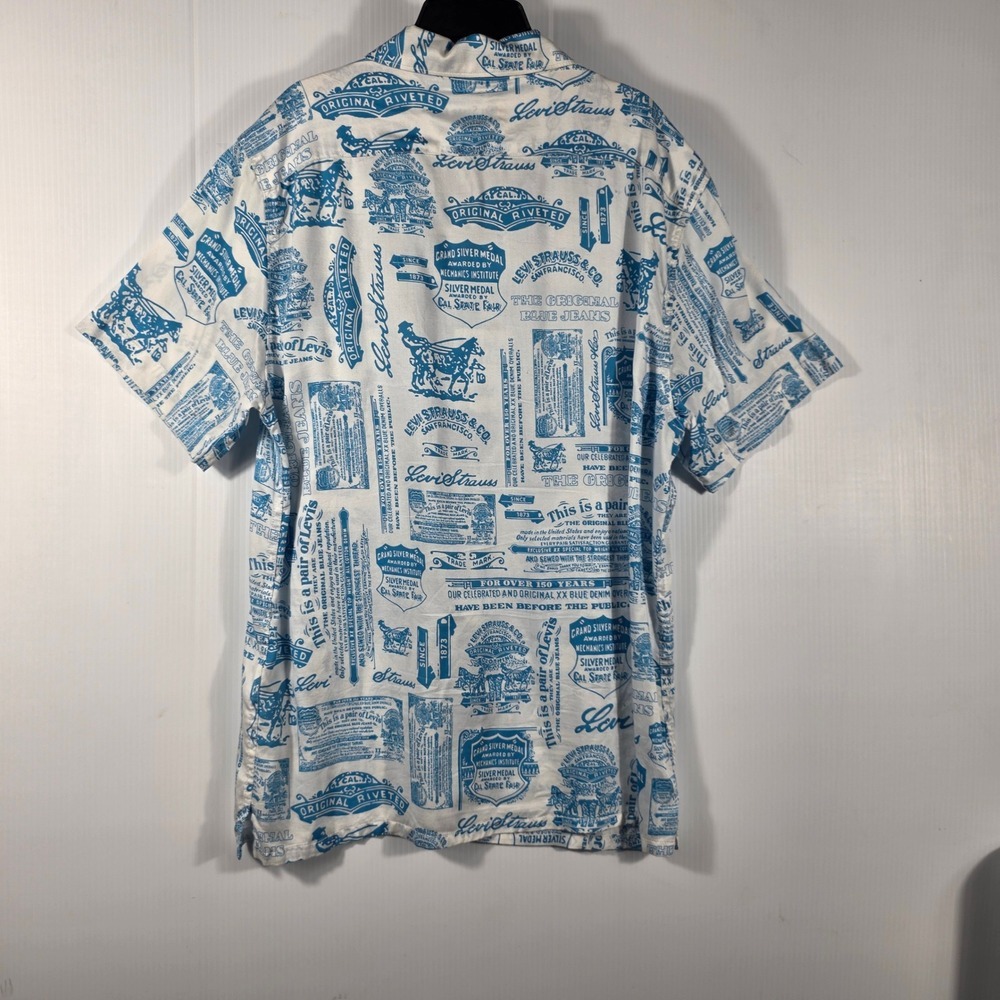 Levis Mens Relaxed Fit Short Sleeve Heritage Print Camp Shirt Blue White S - Picture 5 of 10